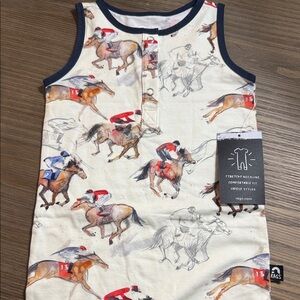 RAGS Kids Horse Print One Piece - Cream and Red 12-18 Months